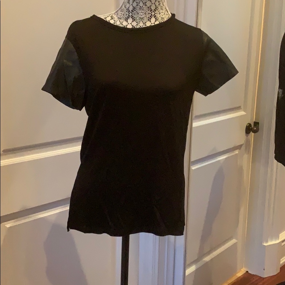 Black Aritzia T-Shirt with Leather Sleeves - XS